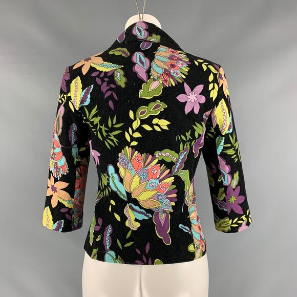 TRINA TURK Size 2 Black Multicolour Cotton 3/4 Sleeves Jacket - Picture 3 of 6